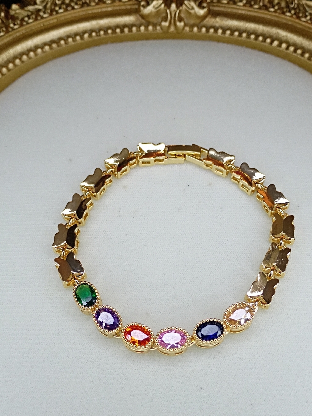 New Gold Plated Multicolor Gemstone Bracelet - Women Jewelry